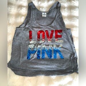 PINK by Victoria's Secret Gray Sequin LOVE PINK Tank Top Women's Size Large
